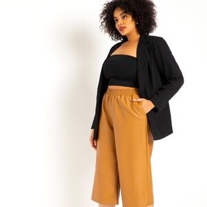 Faux leather pull on wide leg capri length pants